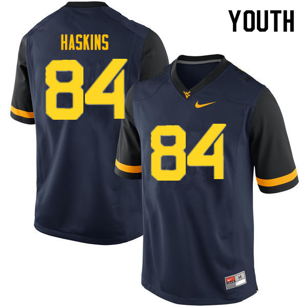 Youth #84 Jovani Haskins West Virginia Mountaineers College Football Jerseys Sale-Navy - Click Image to Close